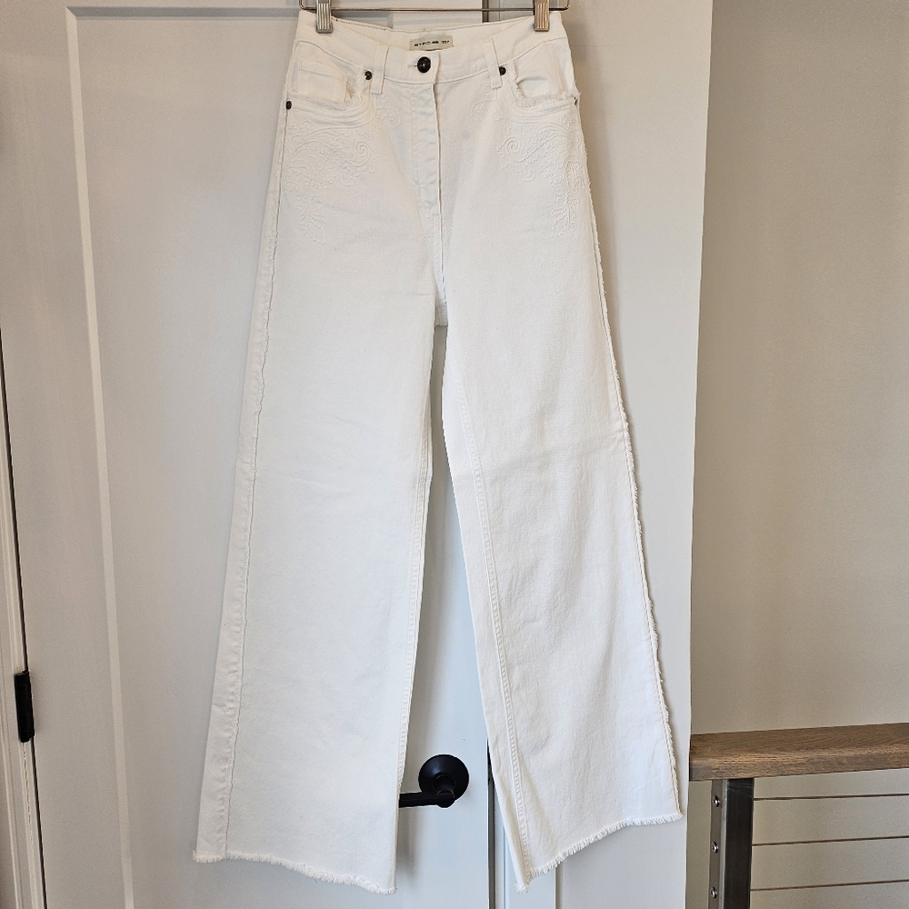 ETRO Wide Leg Embroidered Jeans With Raw Edge Pockets Size 26